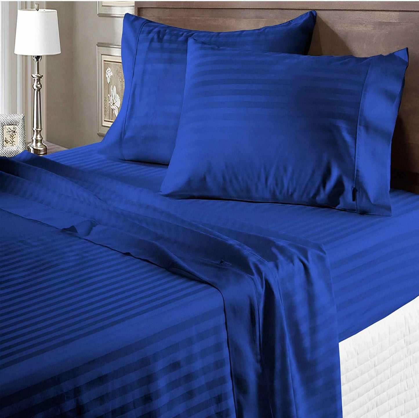 Sky Blue Stripe Fitted Sheet - Luxury Cotton Bedsheet Set - Julanar Home Decor