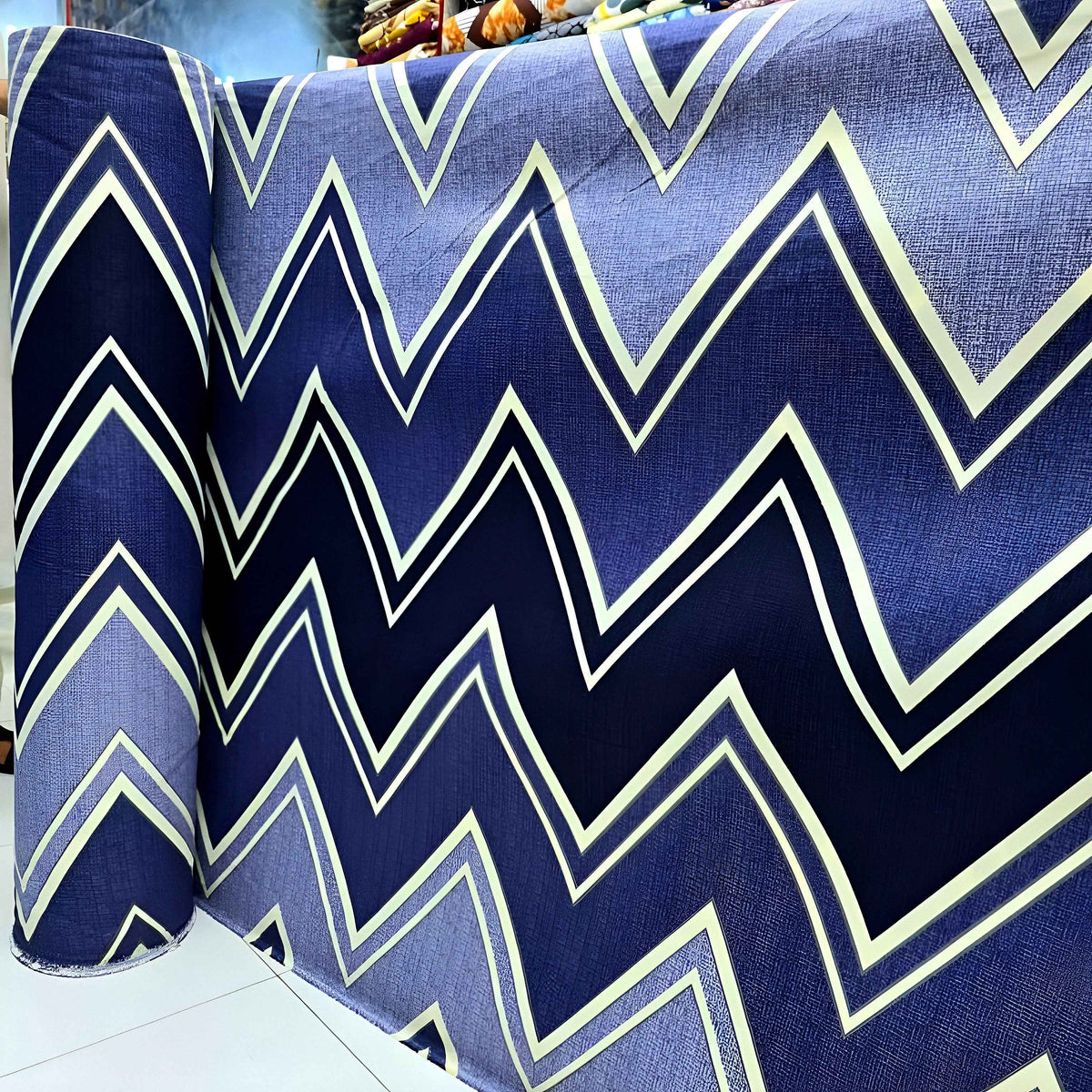 Premium Blue Printed Bedsheet Fabric Roll Wholesale UAE | Luxury Bedding Fabric Dubai