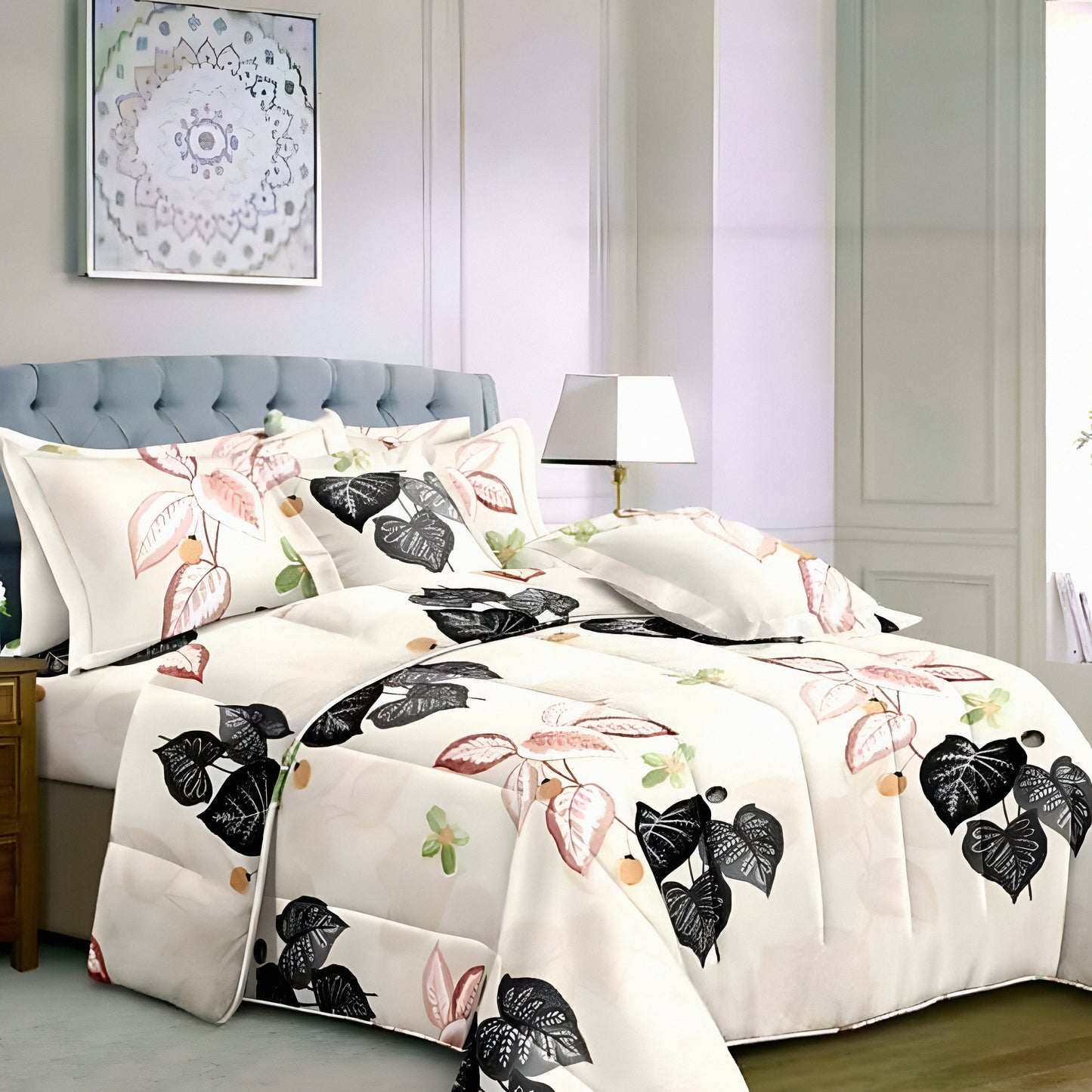 Luxury leaf print vedding set with pillow covers for bedroom decor in uae