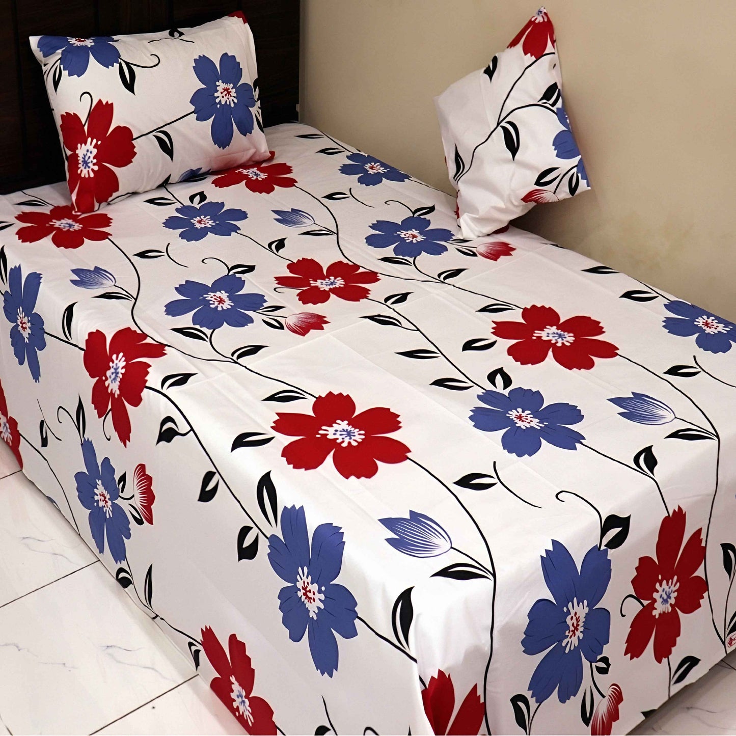 Cotton Bedsheet Dubai - Blue Leaf Print Bedding Set for Comfort - Julanar Home Decor