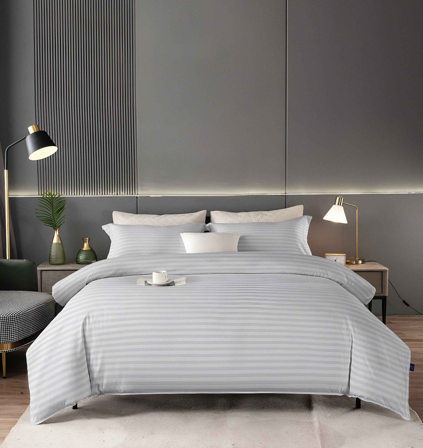 Hotel & Villas Bedding - Luxurious Beige Stripe Bedsheet Set Dubai - Julanar Home Decor