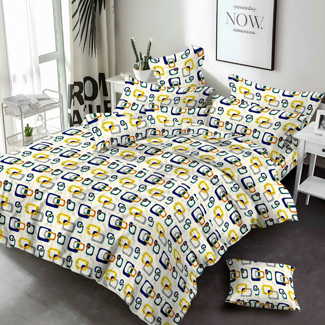 Modern Geometric Bedsheet – Premium Cotton Blend Bedding Rolls UAE - Julanar Home Decor