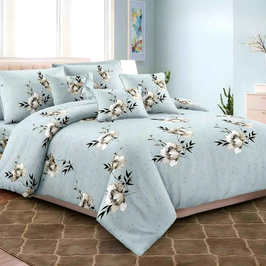 Bedding Fabric Rolls UAE: Elegant Light Blue Floral Bedsheets - Julanar Home Decor