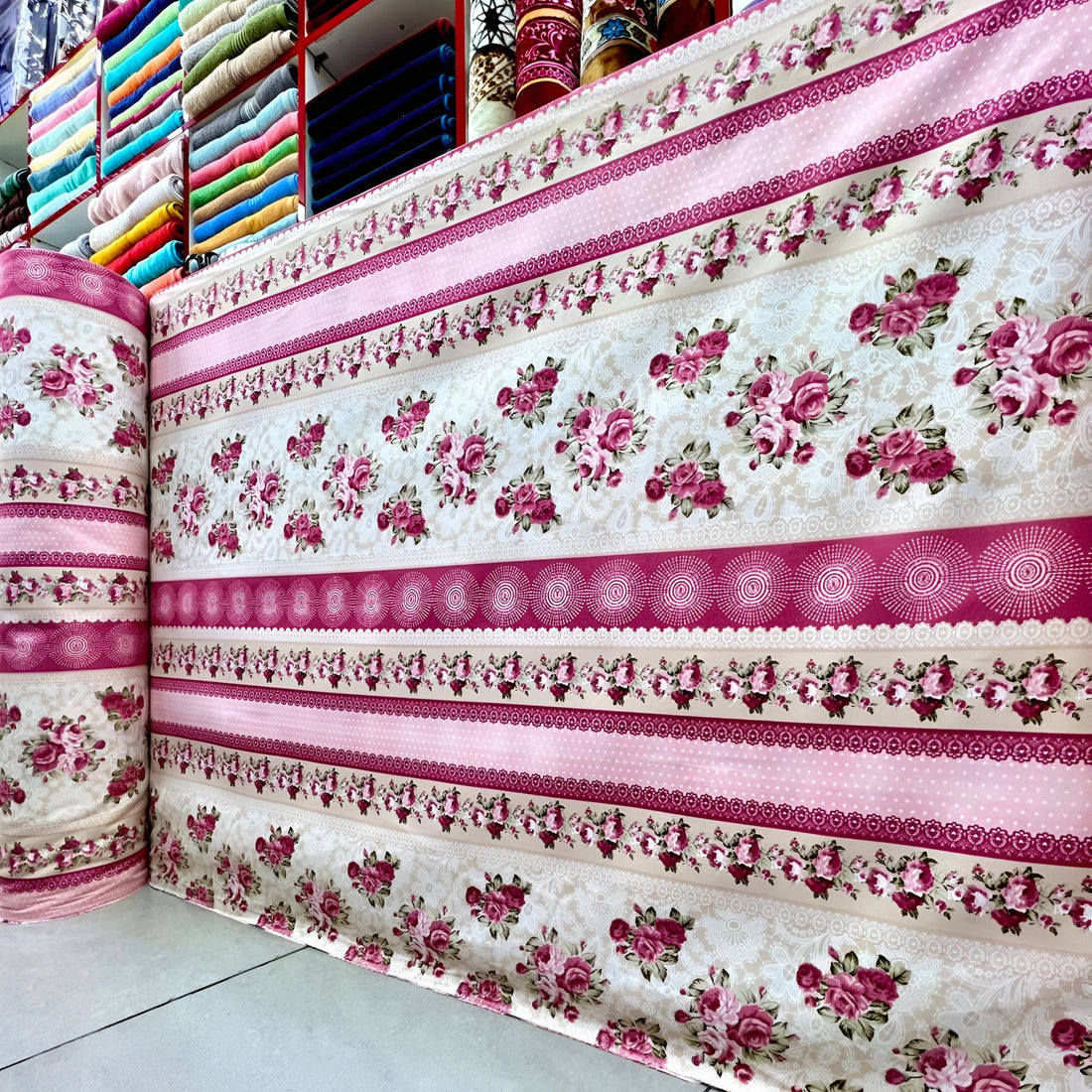 Luxury pink floral bedsheet fabric roll for wholesale bedding collection in UAE