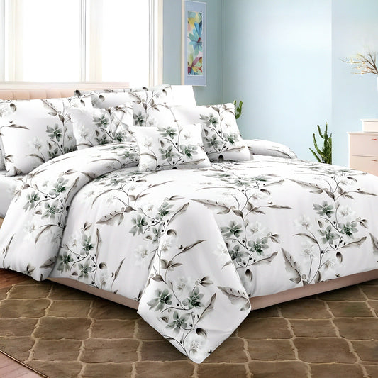 Luxury floral bedsheet full set with 4 pillow covers styled in an elegant modern bedroom
