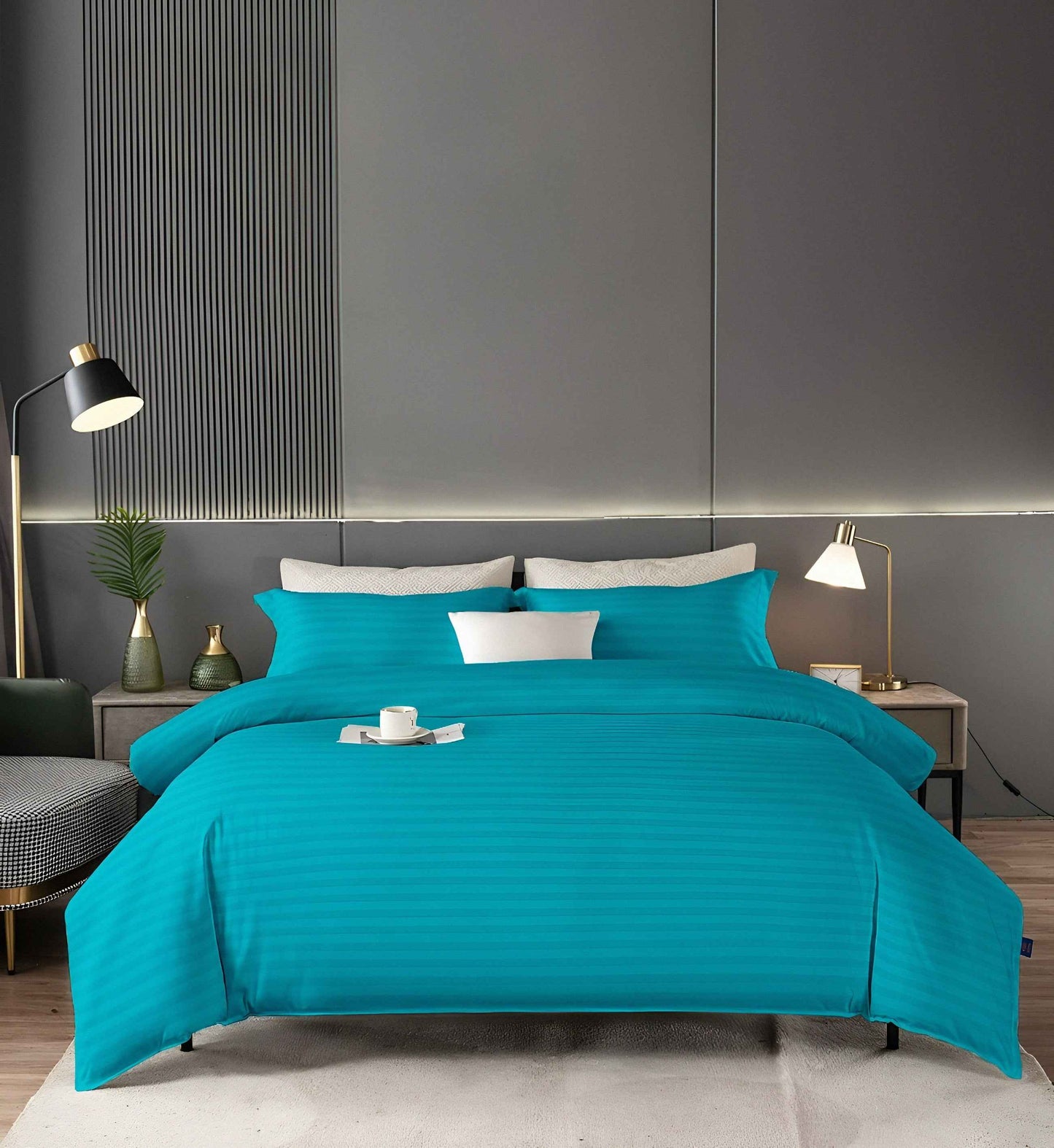 Stripe Plain Cotton Bedsheet Dubai - Luxury Microfiber Stripe Set - Julanar Home Decor