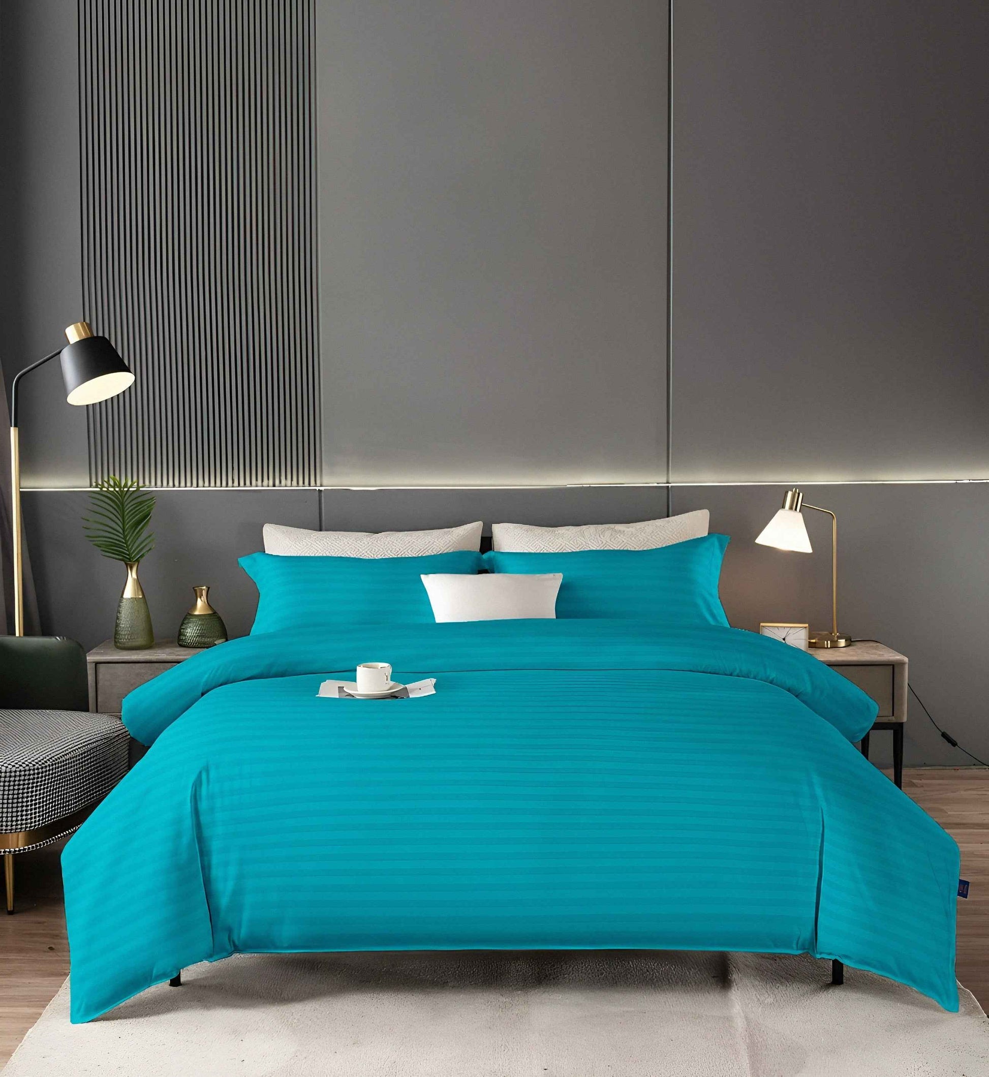 Stripe Plain Cotton Bedsheet Dubai - Luxury Microfiber Stripe Set - Julanar Home Decor