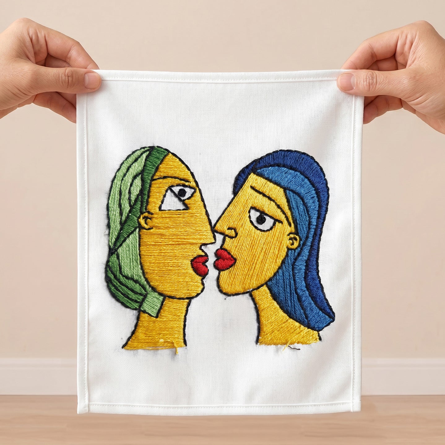 Contemporary handmade fabric wall art for stylish home interiors.