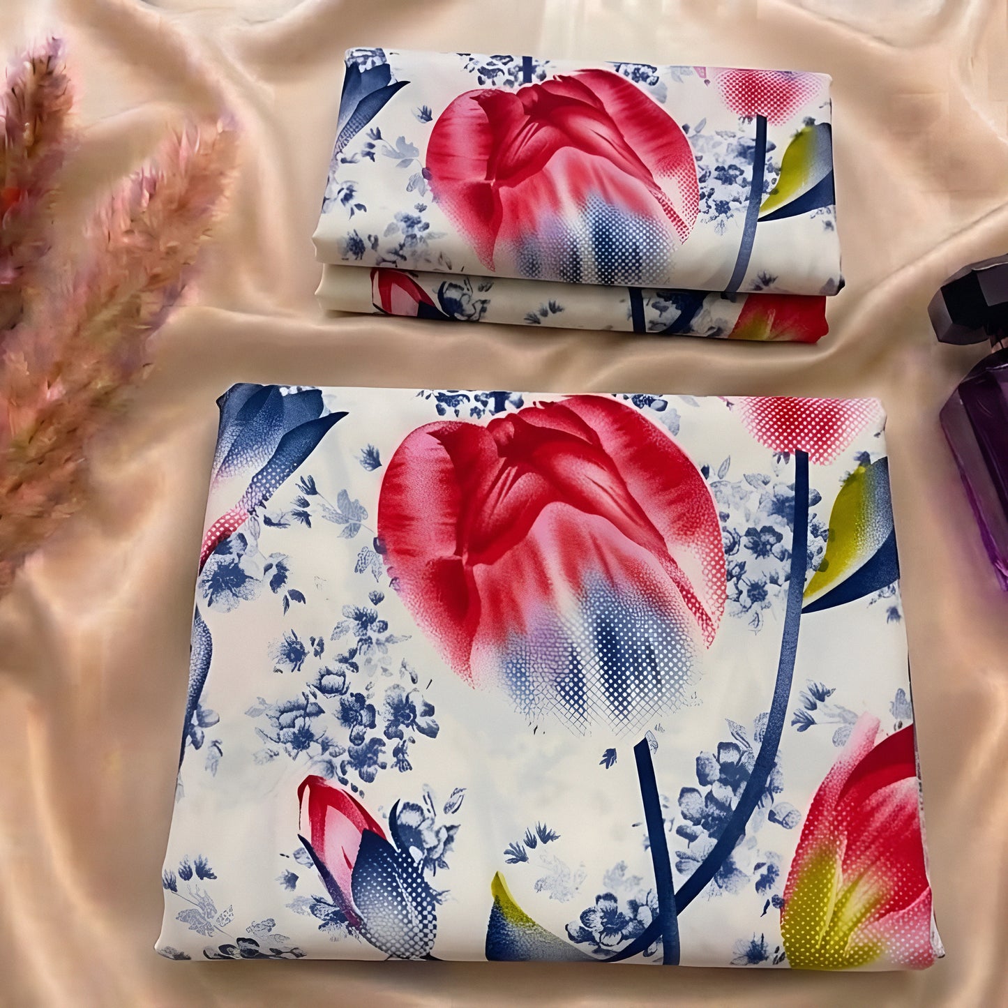 Luxury floral printed tulip bedsheet set in soft cotton for modern bedroom décor in Dubai, UAE