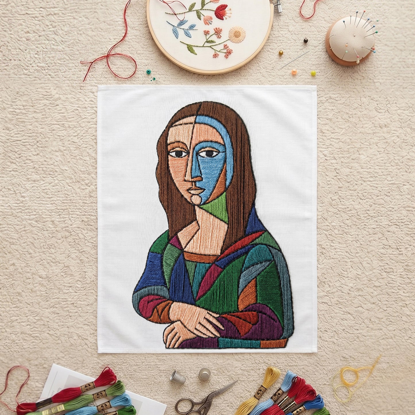 Luxury embroidered abstract face wall art canvas in Dubai UAE