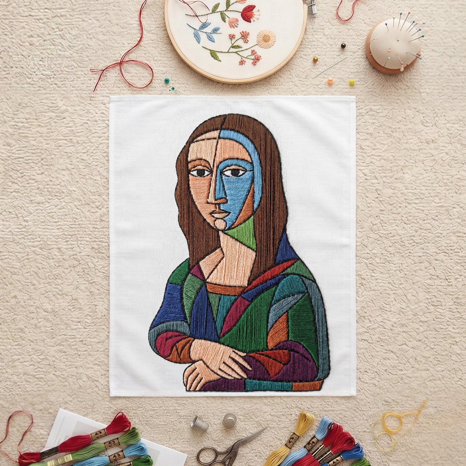 Luxury embroidered abstract face wall art canvas in Dubai UAE