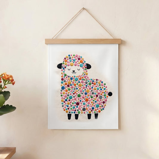 Handmade multicolor sheep wall hanging for baby nursery and children's bedroom decoration