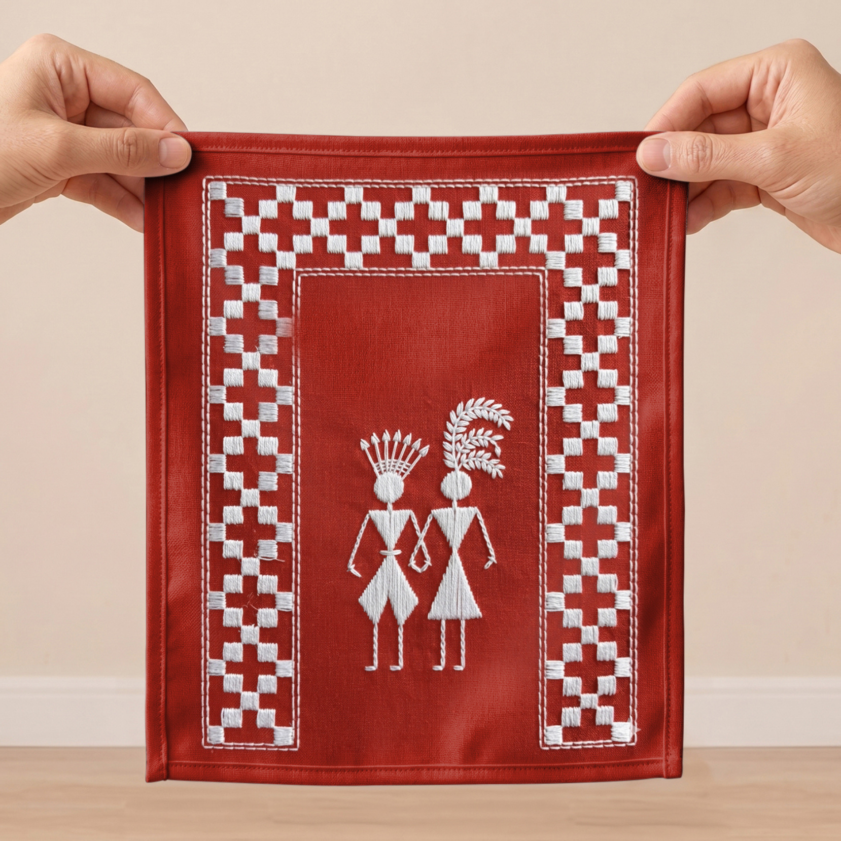 Tribal Embroidered Wall Art - Handcrafted Red Boho Decor - Julanar Home Decor