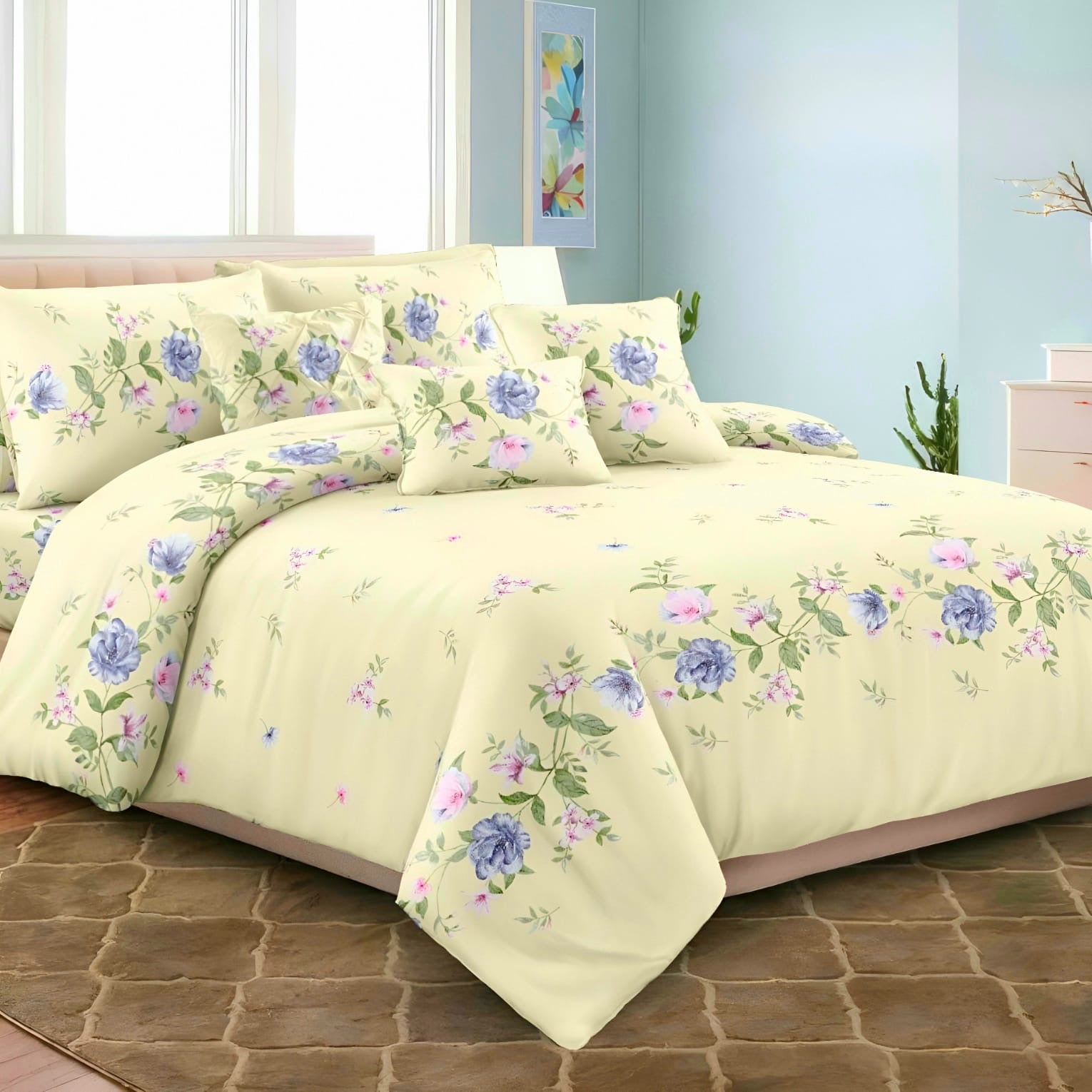Villas Bedsheet - Luxury Beige Floral Bedsheet Set for a Cozy Home - Julanar Home Decor