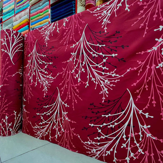 Red Bedsheet Roll Wholesale | Burgundy Leaf Print Cotton Blend Fabric - Julanar Home Decor