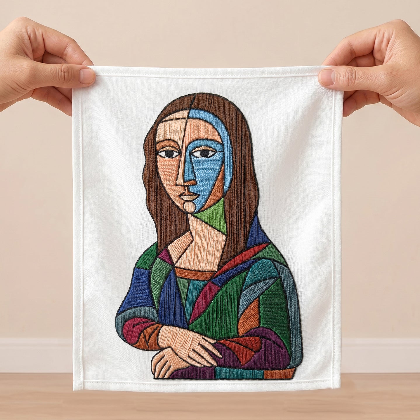 Modern abstract embroidered portrait wall art for luxury home décor in UAE