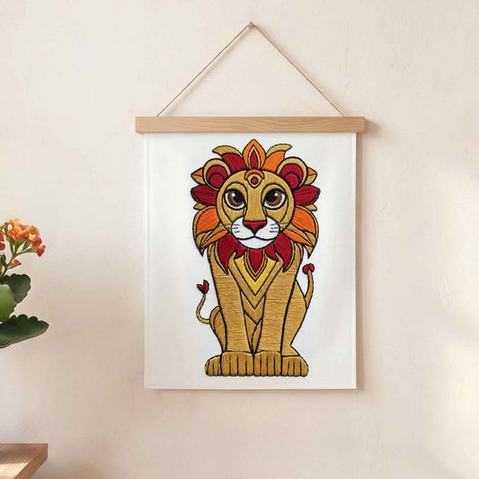 Lion Embroidered Wall Art - Handmade Decor for Your Space - Julanar Home Decor