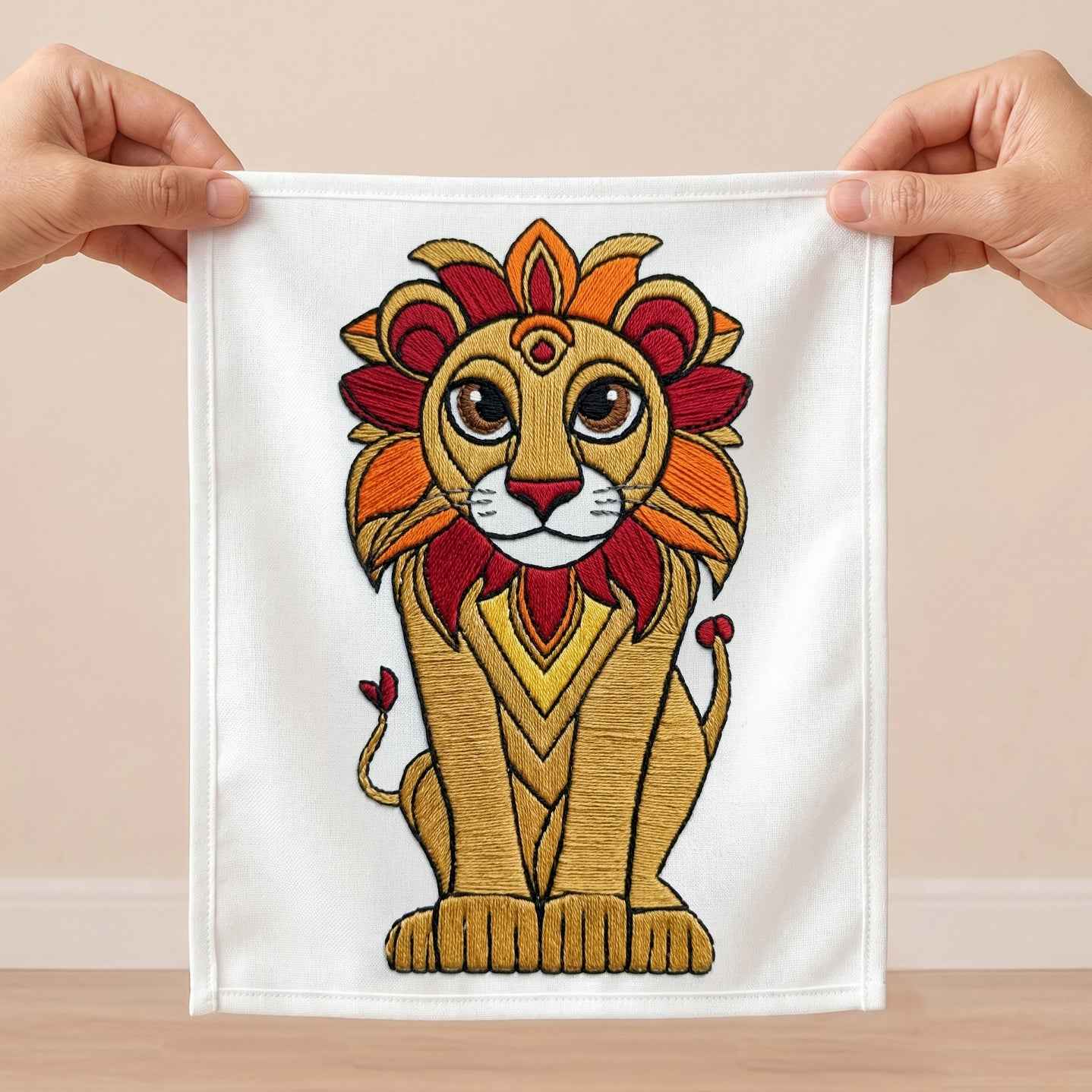 Lion Embroidered Wall Art - Handmade Decor for Your Space - Julanar Home Decor