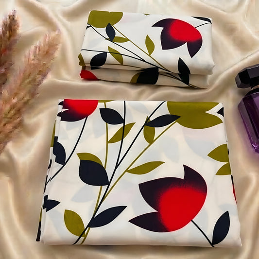 Luxury floral botanical printed cotton bedsheet set for modern bedroom décor in Dubai, UAE