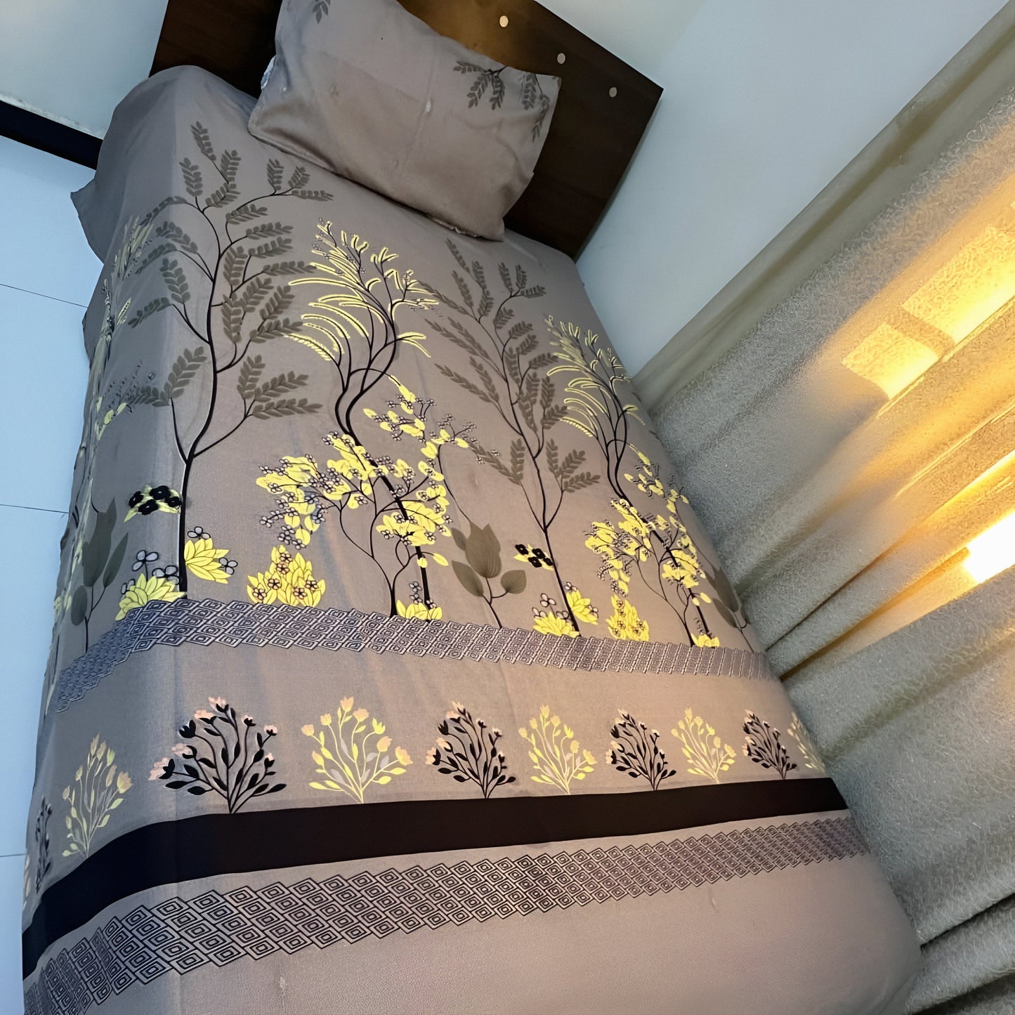 Navy Blue Floral Bedsheet – Elegant Flower Bed Linen | Wholesale Sizes & Roll Available UAE Dubai