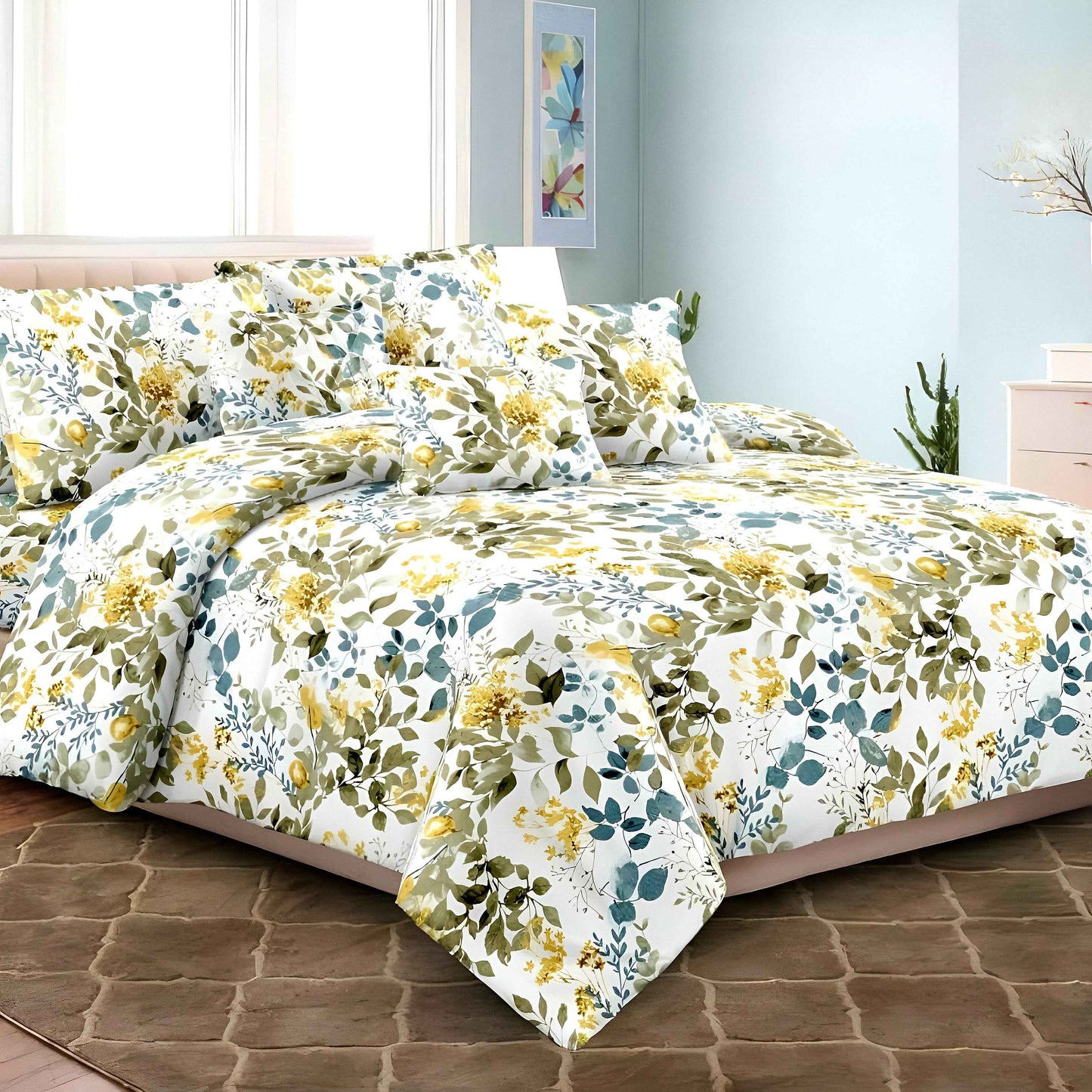 Oman Wholesale Bedding Set - Luxury Grey Palm Leaf Printed Set - Julanar Home Decor