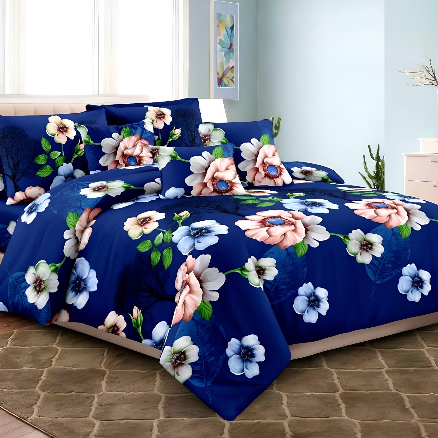 Oman Wholesale Bedding Set - Luxury Grey Palm Leaf Printed Set - Julanar Home Decor