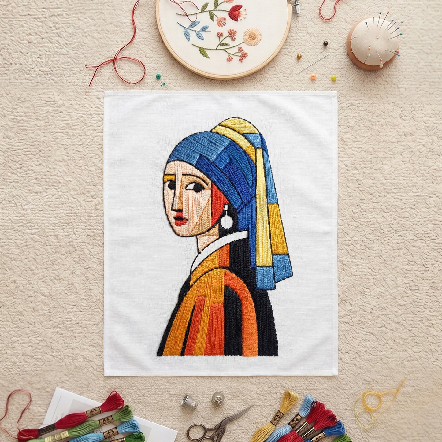 Nordic inspired embroidered fabric wall art for modern home interiors