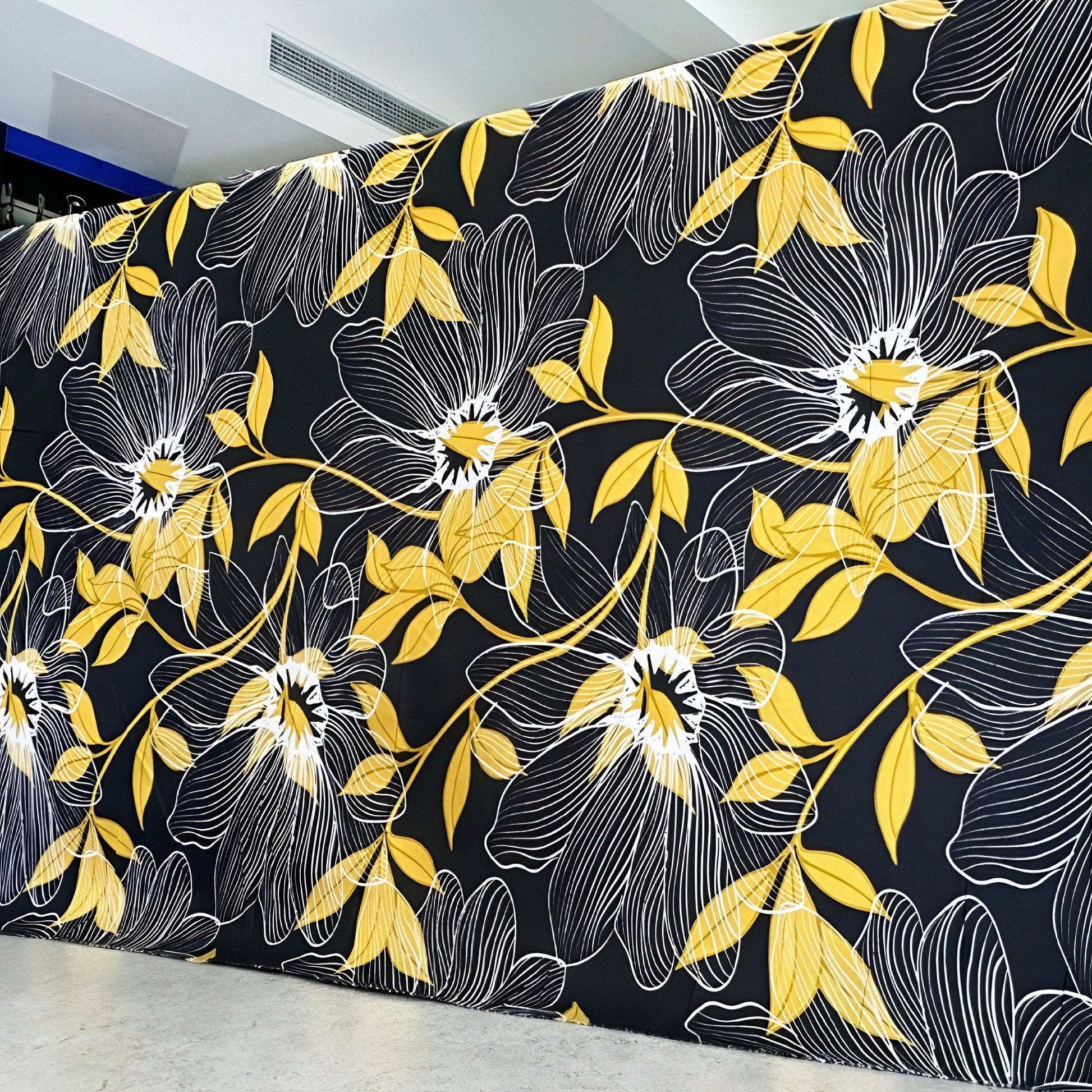 Black and yellow floral cotton bedsheet with elegant modern design