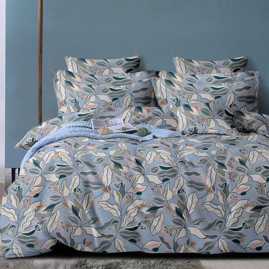 Luxury blue floral printed bedsheet with soft cotton feel