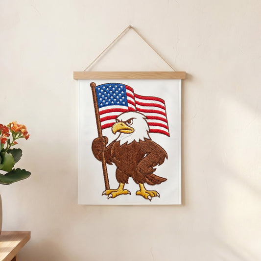 Embroidered eagle holding American flag wall art hanging