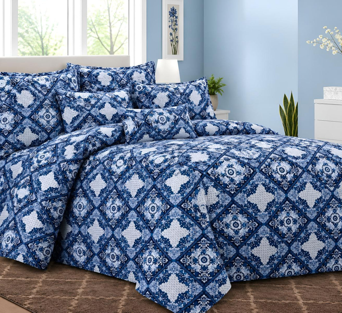 Dubai Cotton Bedding Set - Luxury Grey Palm Leaf Printed Set