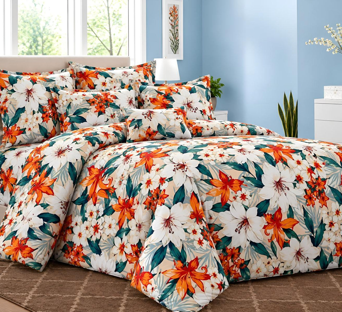 Dubai Cotton Bedding Set - Luxury Grey Palm Leaf Printed Set