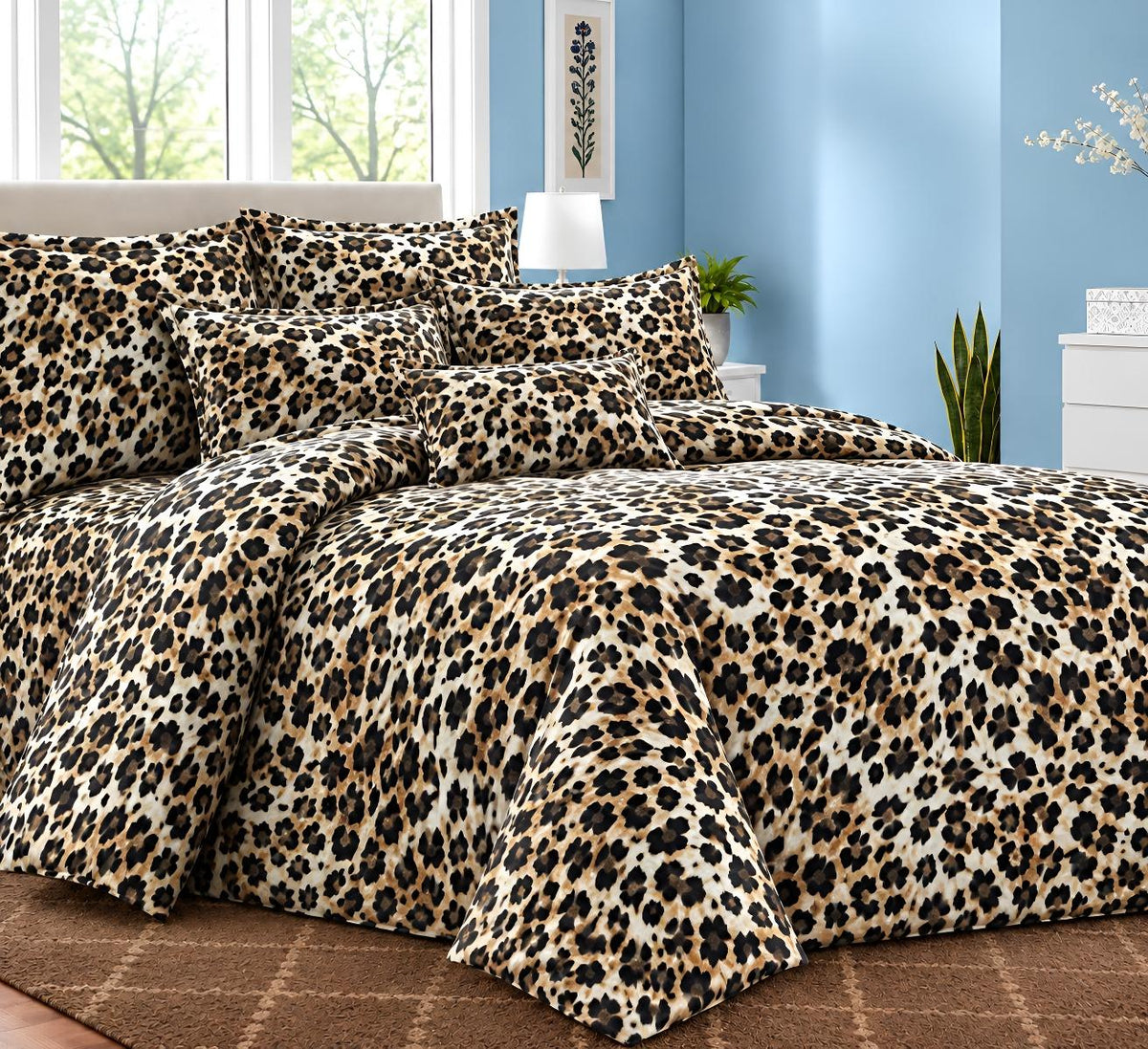 Dubai Cotton Bedding Set - Luxury Grey Palm Leaf Printed Set