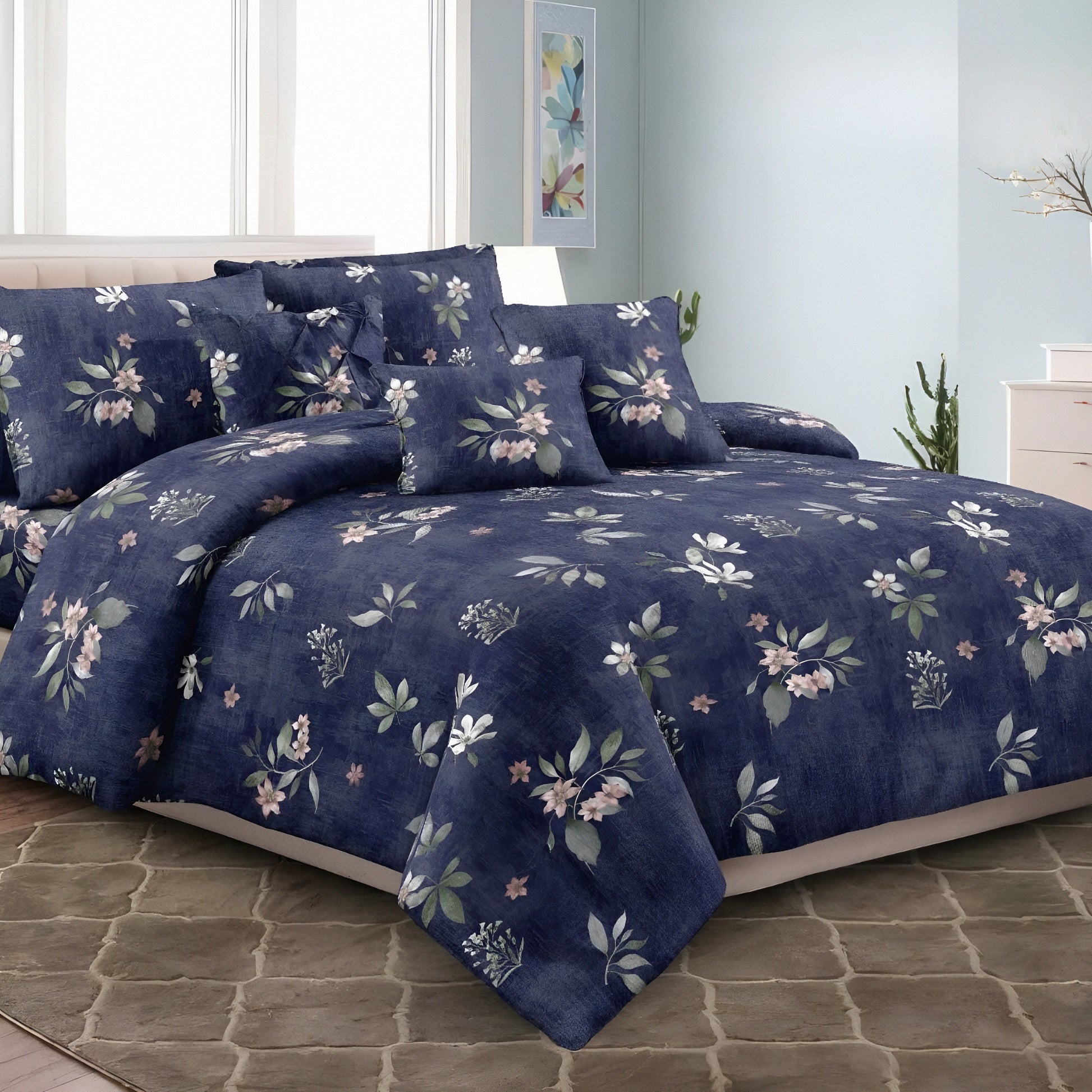 Luxury navy floral bedsheet in uae for wholesale price. Available in all sizes