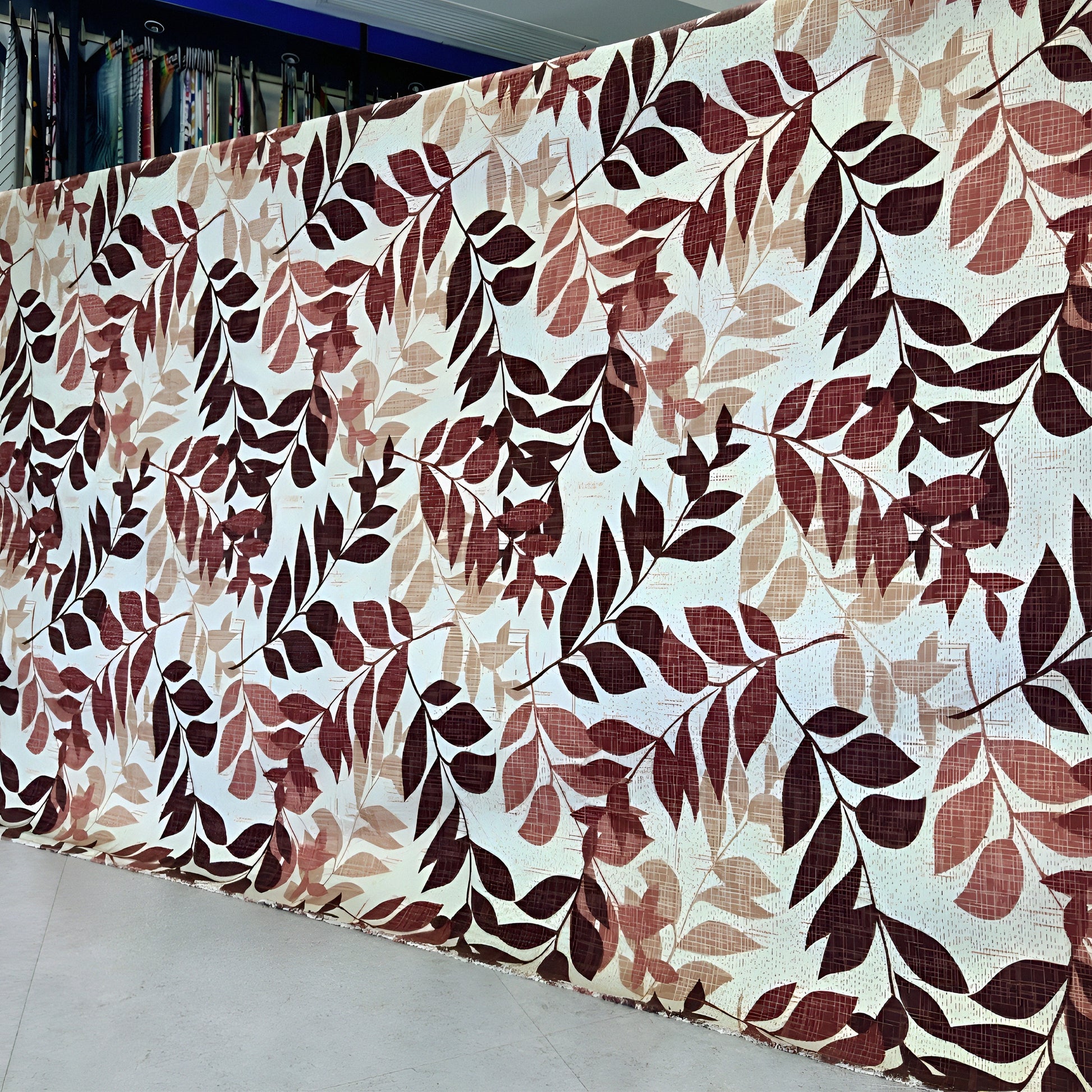 Fabric with a leaf pattern in brown and beige roll in wholesale price in uae