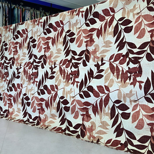 Fabric with a leaf pattern in brown and beige bedding all sizes and wholesale