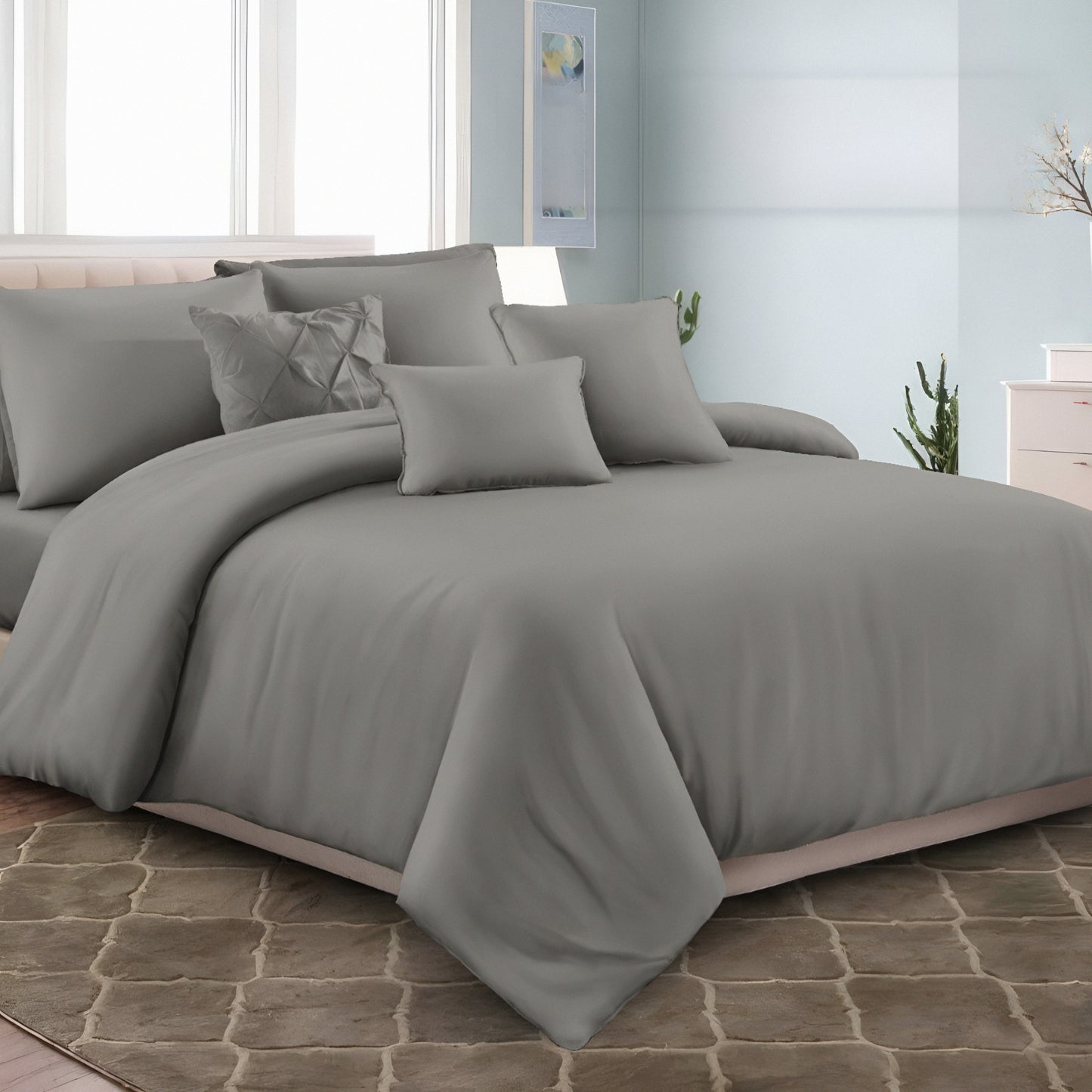 Luxury grey solid color bedsheet for modern bedroom