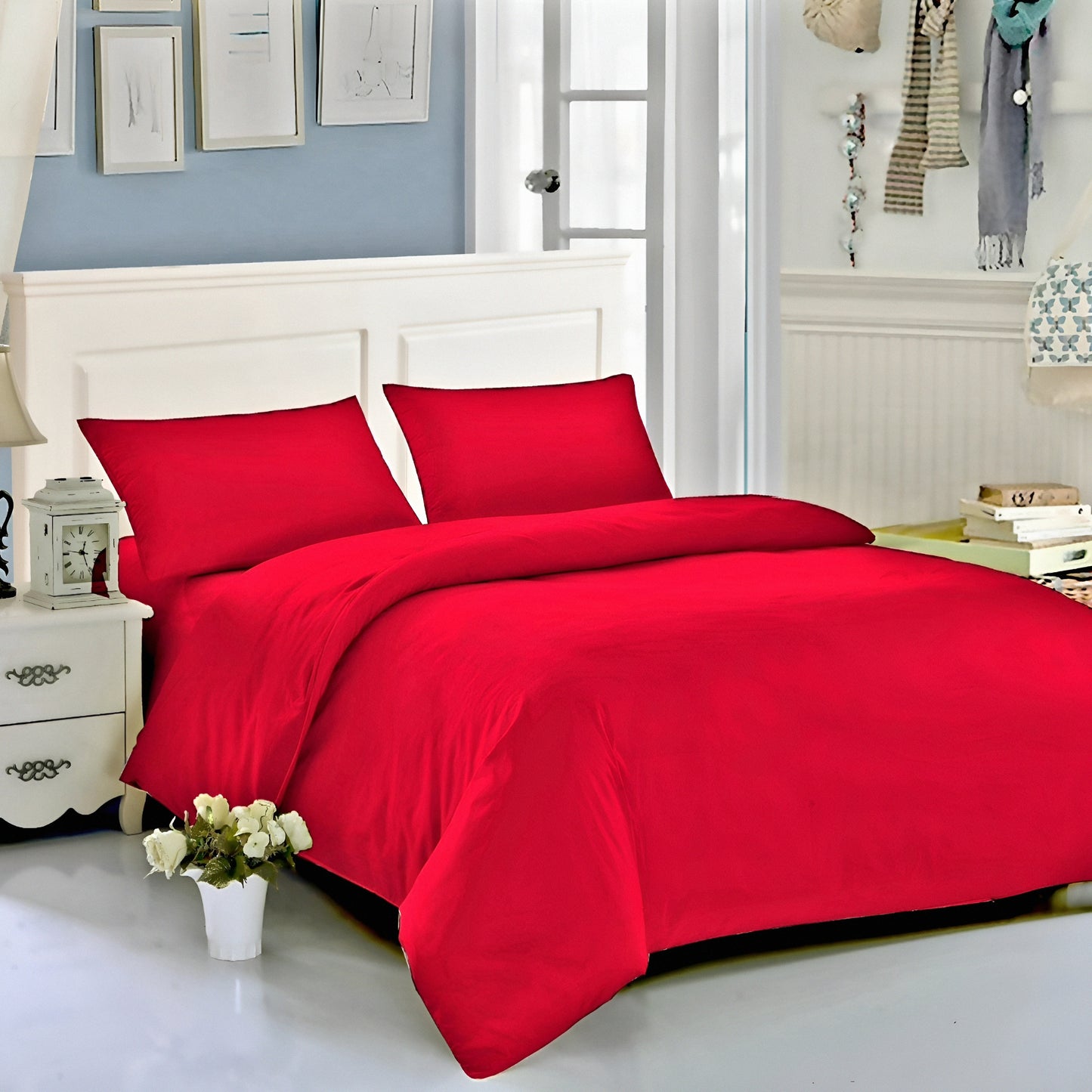premium soft and durable red plain bedsheet for hotels and bedroom in UAE