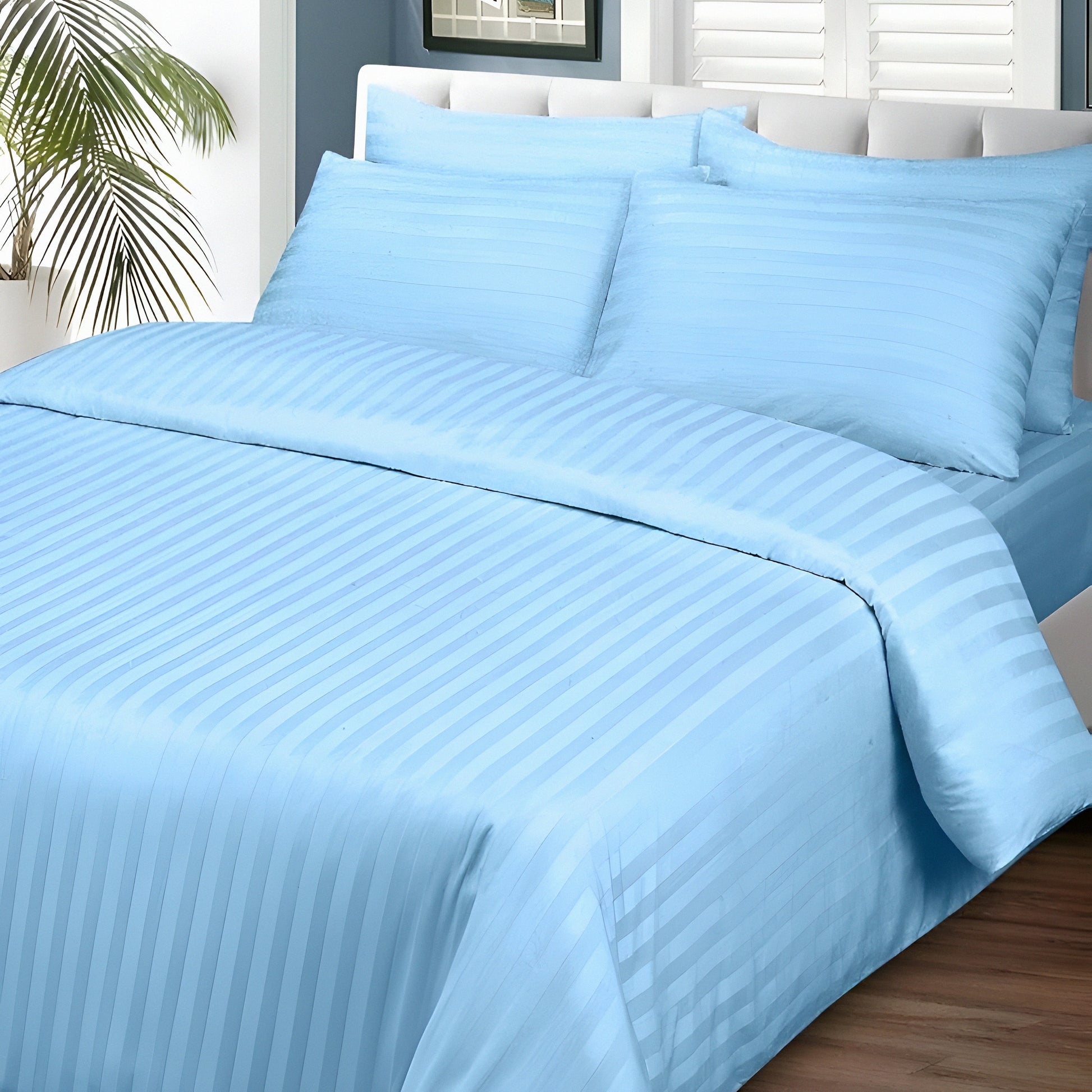 luxury stripe plain blue bedsheets for hotels and for room decor