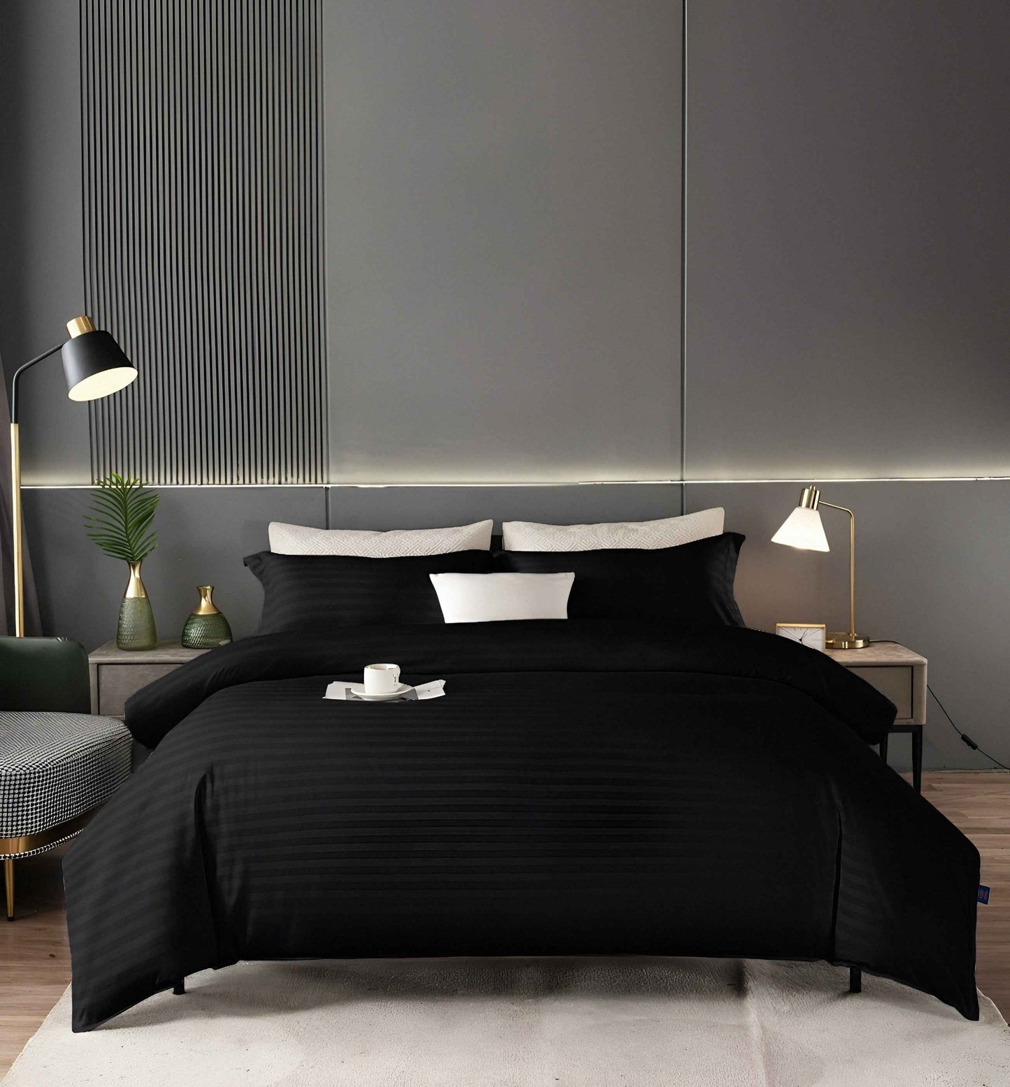 Stripe Plain Cotton Bedsheet Dubai - Luxury Microfiber Stripe Set - Julanar Home Decor