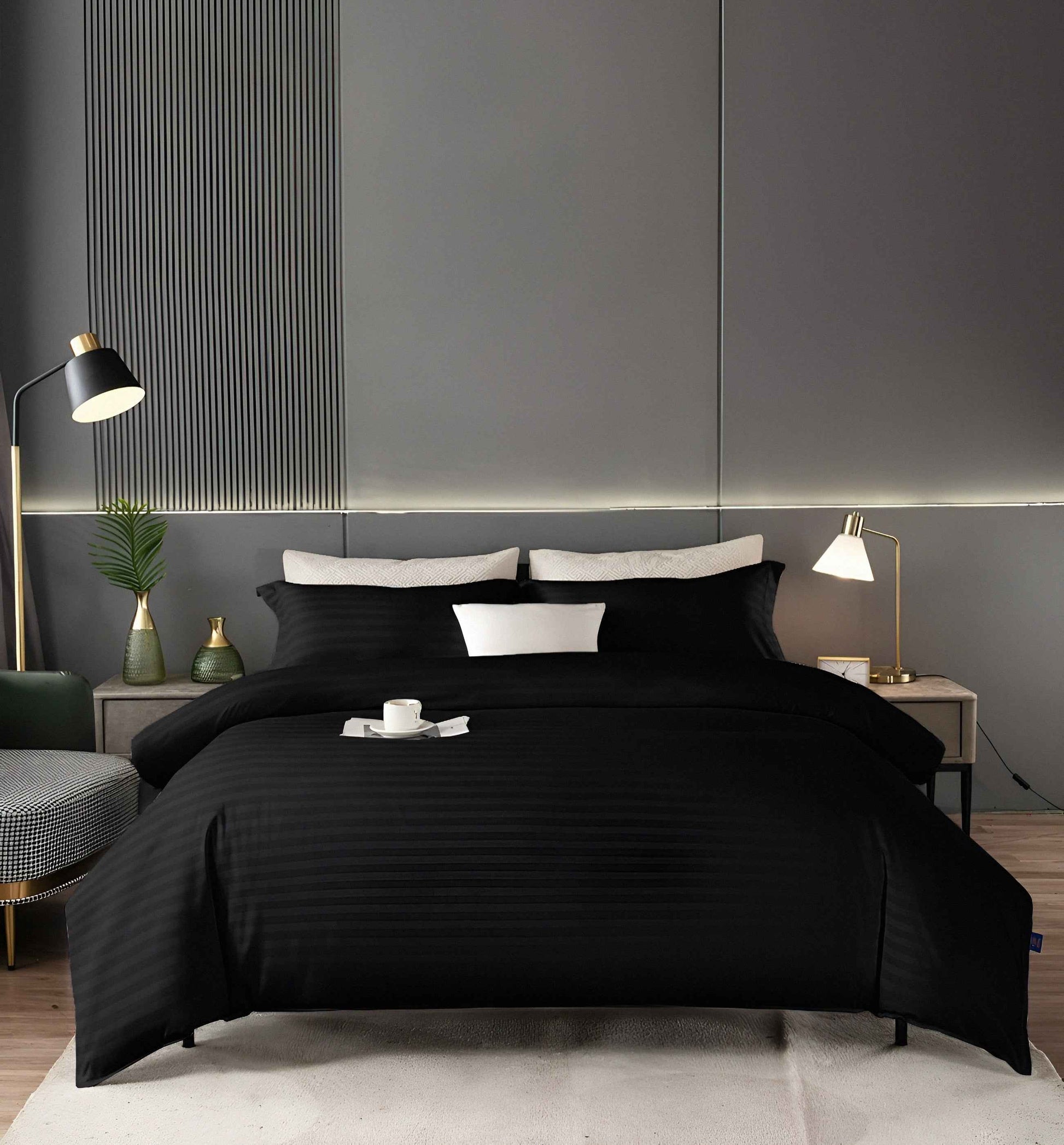 Stripe Plain Cotton Bedsheet Dubai - Luxury Microfiber Stripe Set - Julanar Home Decor
