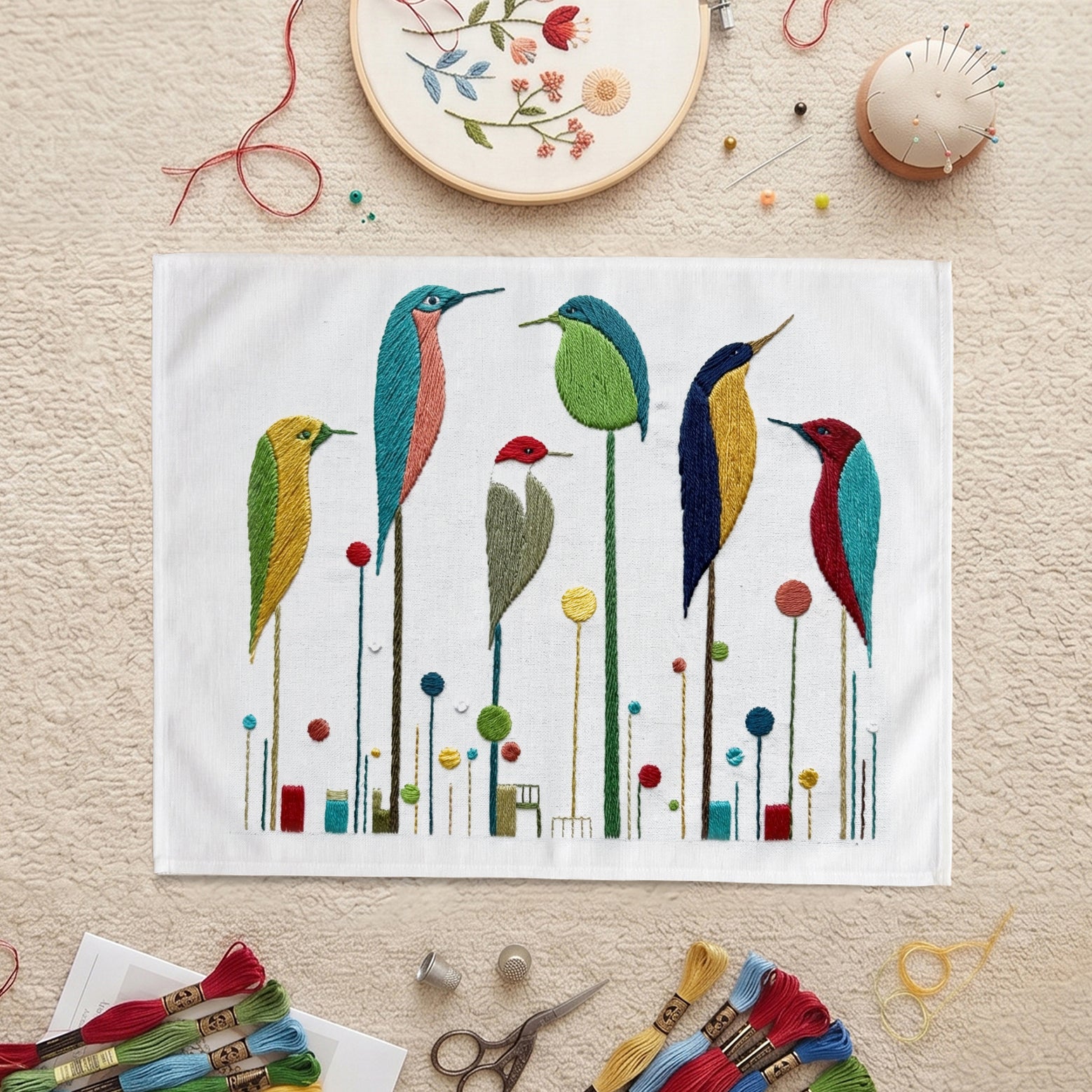 Modern embroidered bird wall decor for living room and bedroom