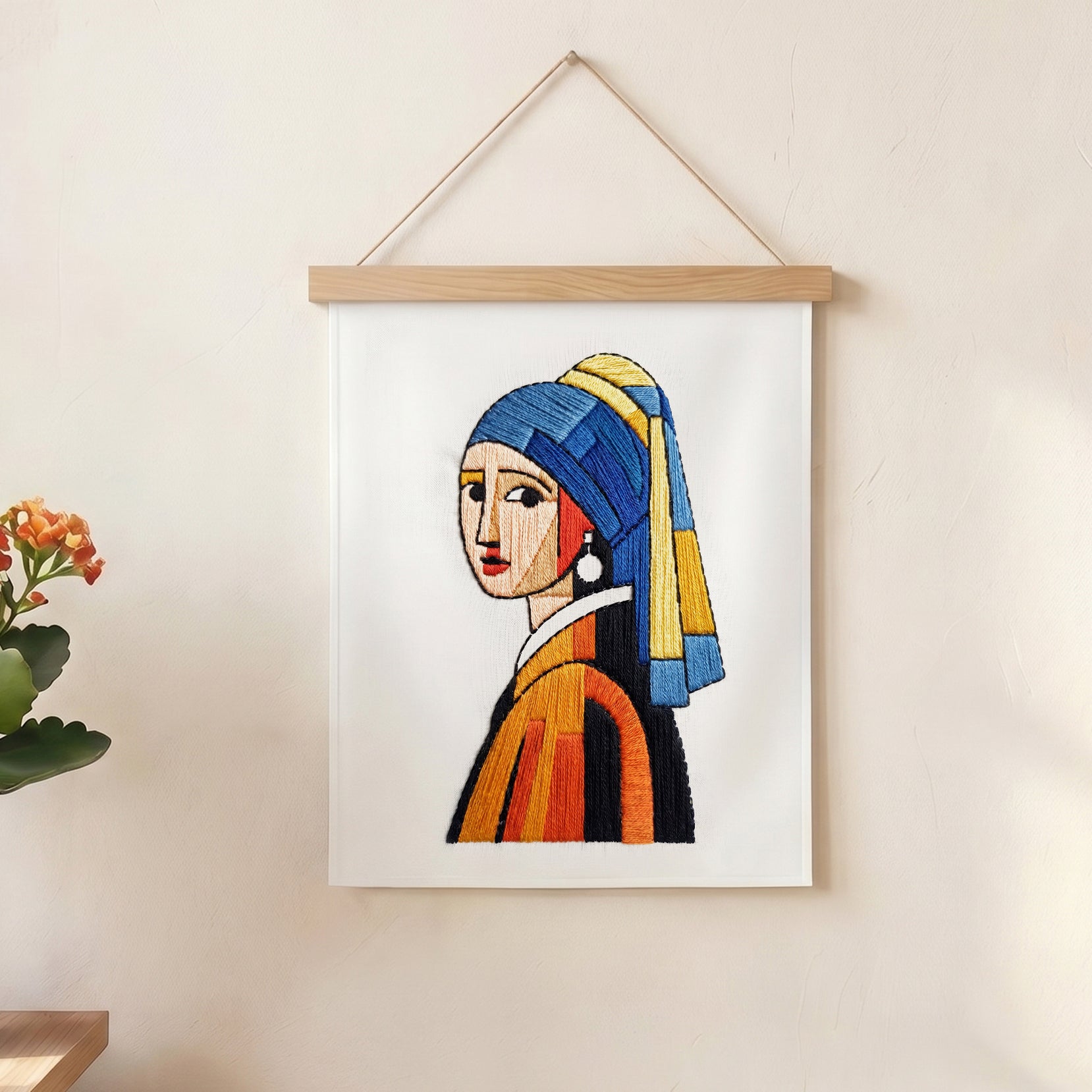 Luxury abstract textile wall décor with colorful embroidery design