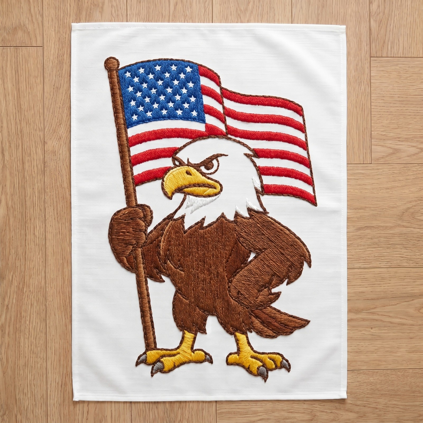 Decorative embroidered wall hanging with eagle and flag