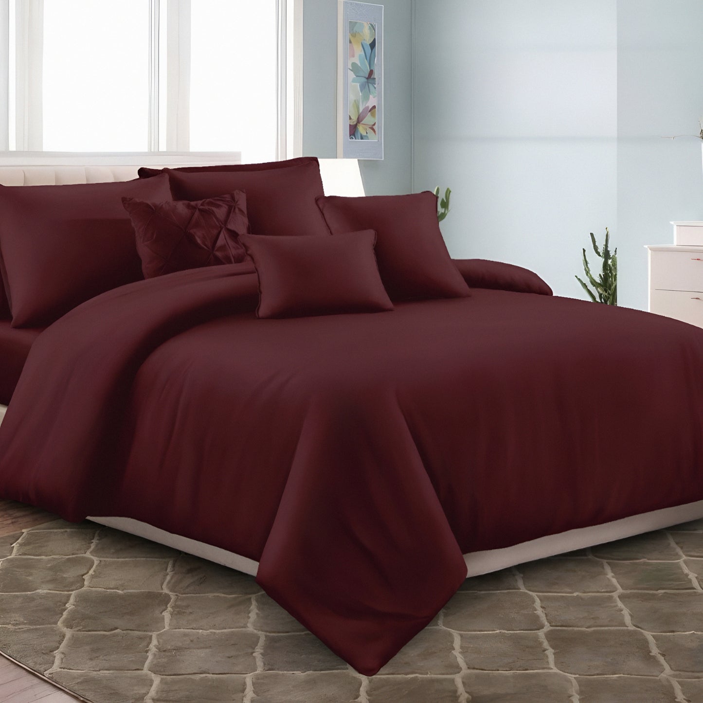 Hotel style maroon plain bedsheet set