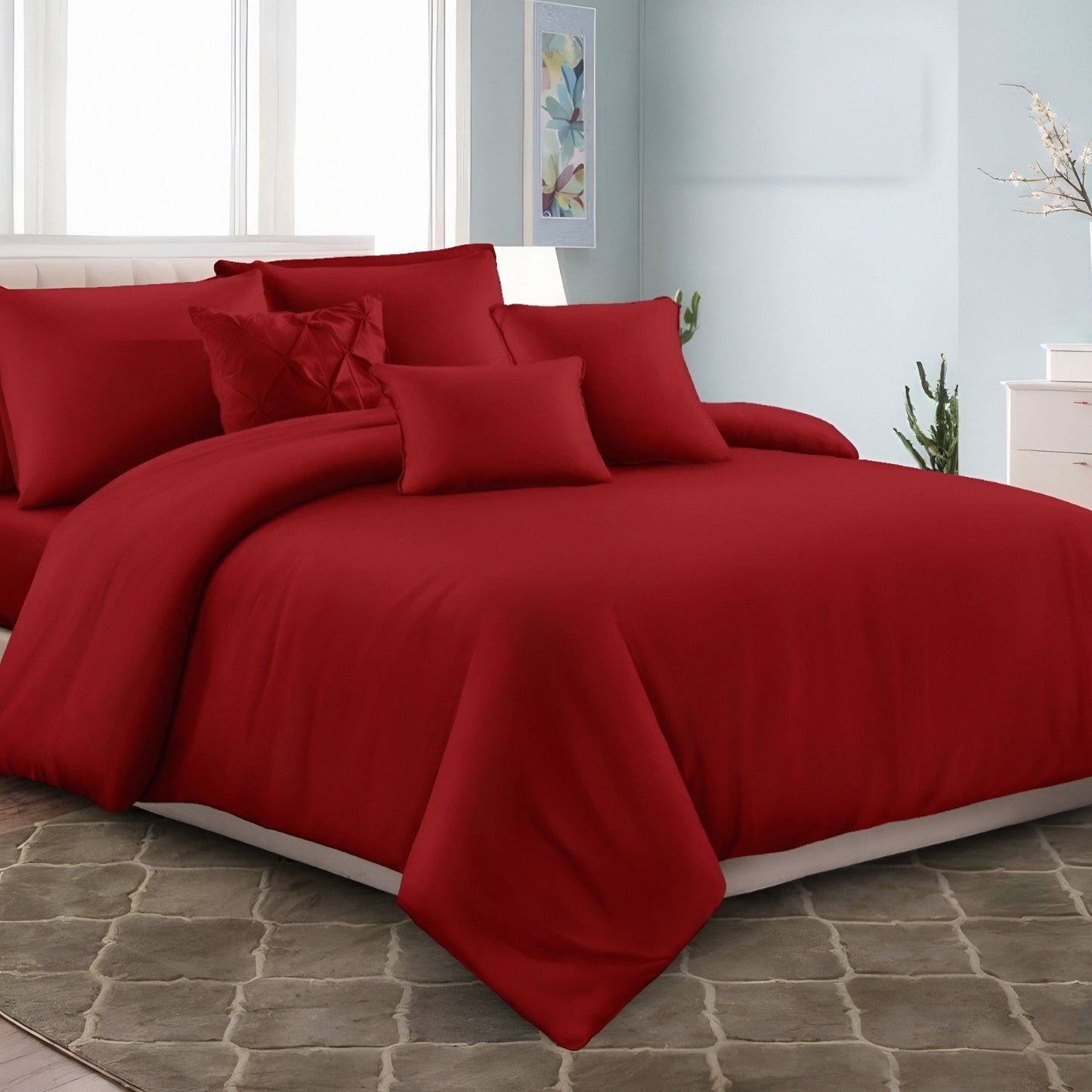 Red plain mix cotton bedsheet set with pillow covers