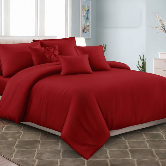 Red plain mix cotton bedsheet set with pillow covers