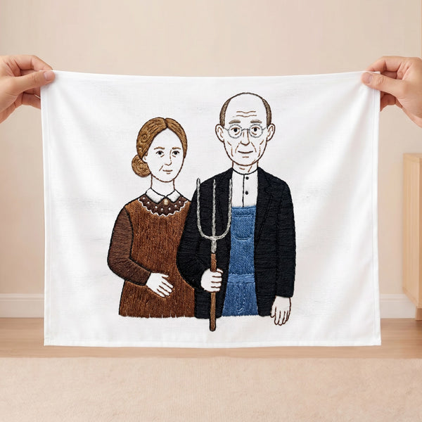 Embroidered vintage couple portrait wall art for home decoration