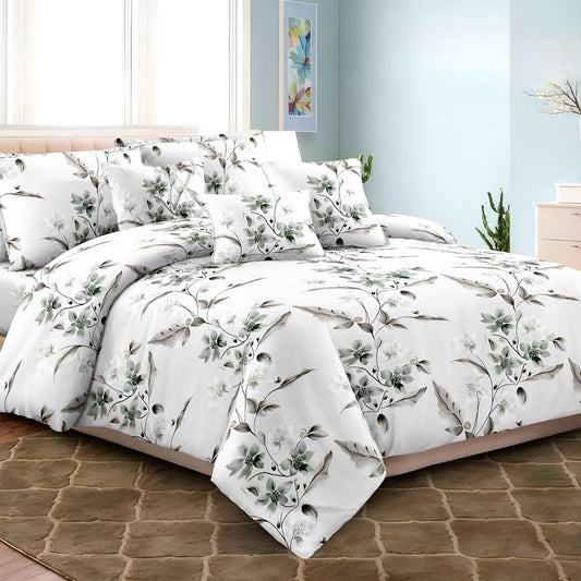 Elegant white floral mix cotton bedsheet set with pillow covers