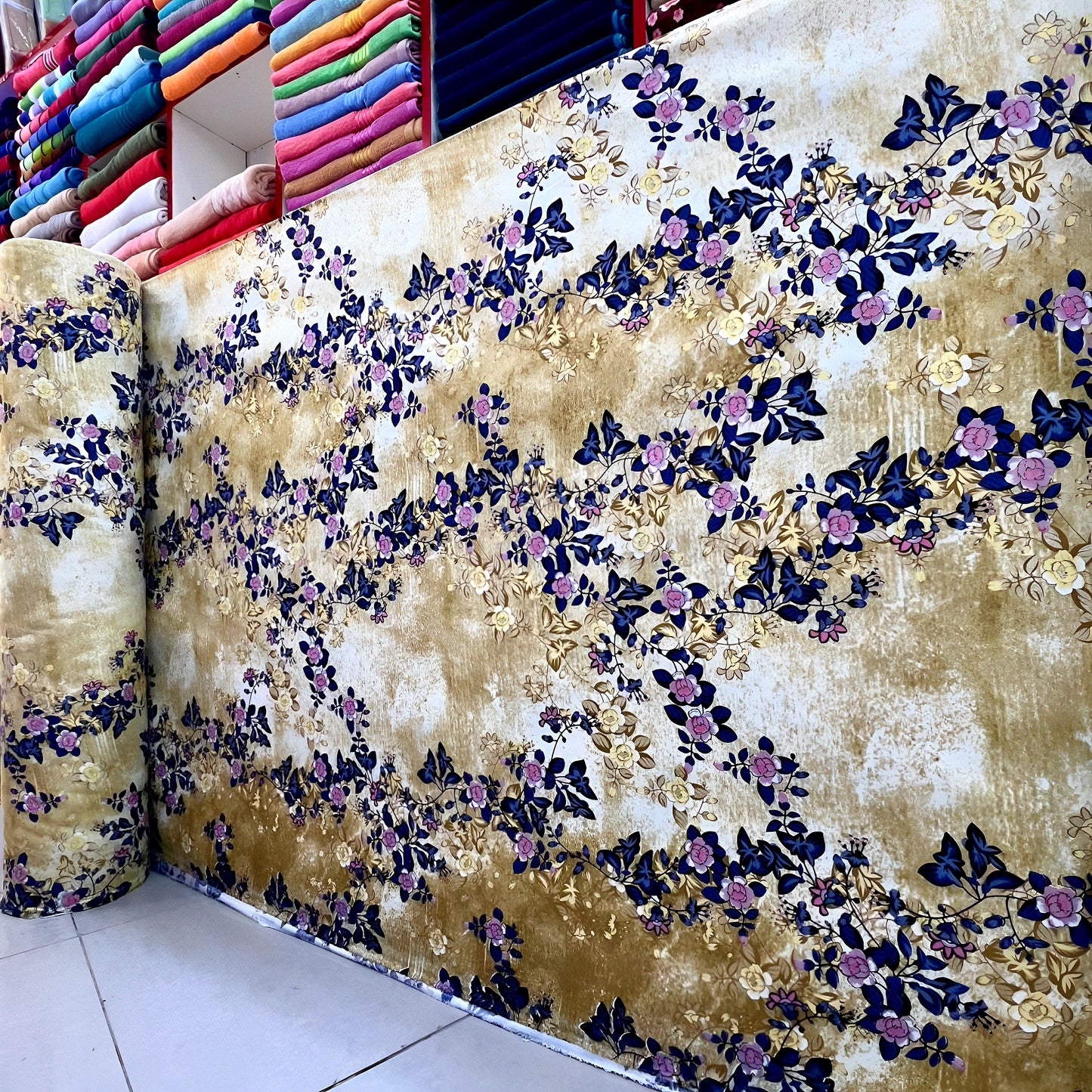 Blue Floral Printed Bedsheet Roll | Premium Microfiber Wholesale UAE - Julanar Home Decor